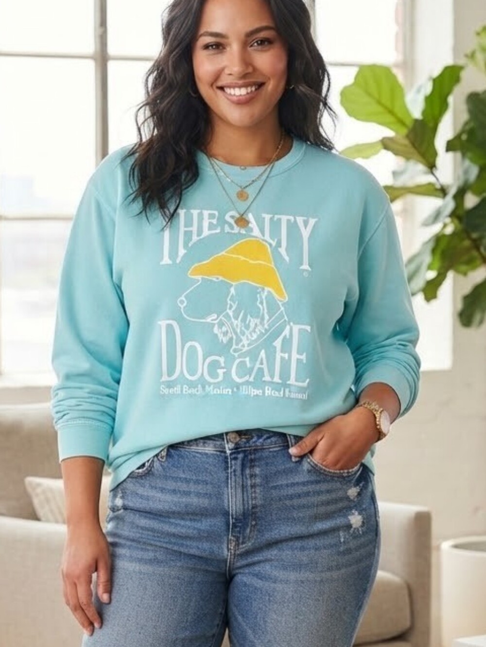 Comfort Colors The Salty Dog Cafe Mint Blue Sweatshirt Size Medium